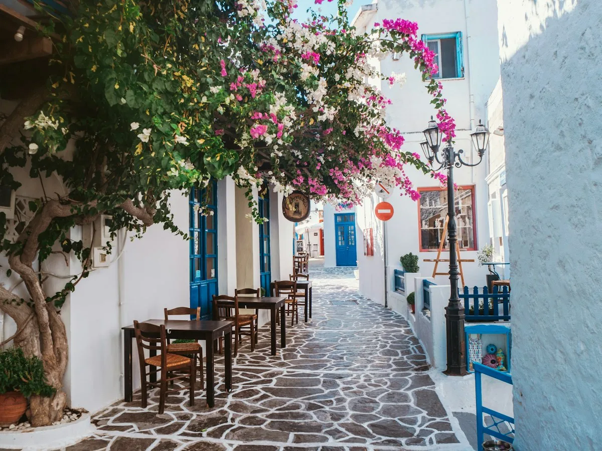 Ροζ δέντρο σε λευκό σπίτι